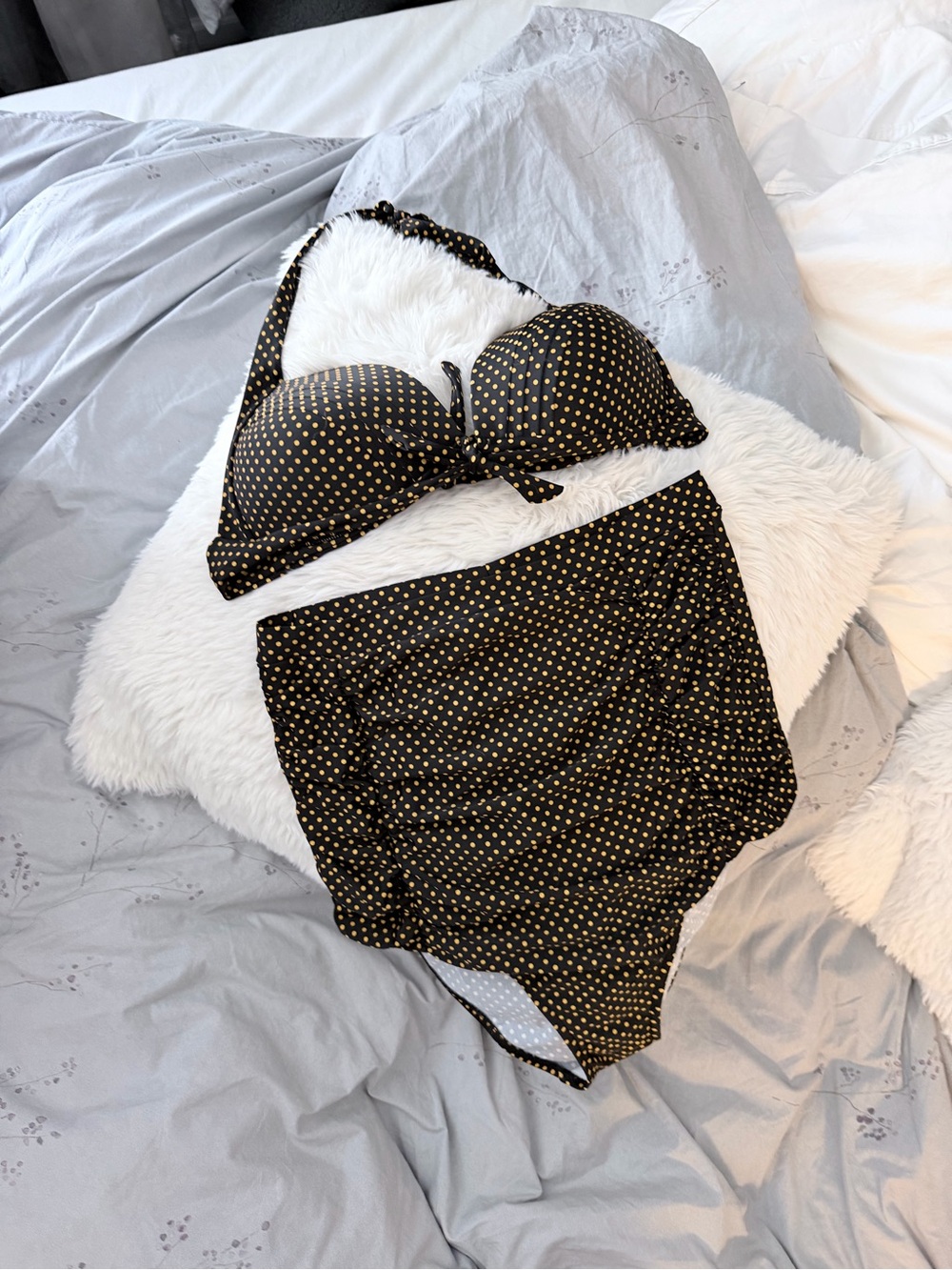 Black & Gold Polka High-Waist Bikini Set
